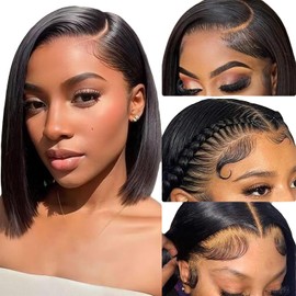 YATUWIN Bob Wig Human Hair 13x4 HD Lace Front Wigs 180% Density Short Straight Frontal Bob Wig For Black Woman Glueless Wigs Pre Plucked With Baby Hair（10 Inch ）