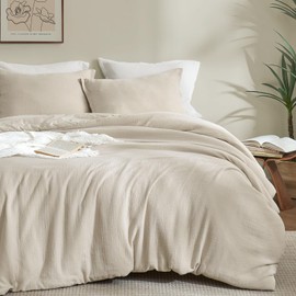 PHF Cotton Muslin Comforter Set King Size – Ultra Soft, Breathable & Lightweight Bedding Set for All Seasons, 3 Pieces - 1 Comfy Comforter 104"x90", 2 Pillow Shams 20"x36", Natural