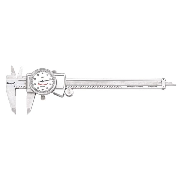 Starrett Dial Caliper with Adjustable Bezel and Fitted Case - White Face, 0-6" Range, -0.001" Accuracy, 001" Graduations - 3202-6