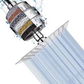 NearMoon Square Shower Head and 15 Stage Shower Filter Combo, High Pressure Filtered Head for Hard Water, Improves the Condition of Your Skin, Hair (Chrome Finish)