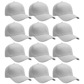Falari Wholesale Bulk Lot 12-Pack Baseball Cap Adjustable Size Plain Blank Solid Color (12-Pack Light Gray)