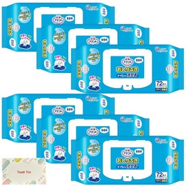 Daio Paper Tent Flushable Wipes, Unscented, 72 Sheets, 7.1 x 7.9 inches (180 x 200 mm), Set of 6 + Kunutonn Original Logo e-Bonus