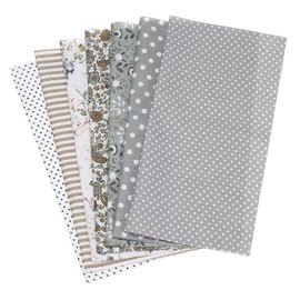 PATIKIL Cotton Fabric Bundles, 7 Pcs 10 x 10 Inch Pure Cotton Fat Quarter Floral Printed Precut Fabric Squares for Sewing Patchwork Quilting DIY Crafts, Grey