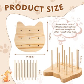 VioraWhite Cats Chew Toys Set 15 Pcs Wood Cat Chew Sticks with 1 Pcs Cat Shaped Base Natural Cat Chew Stick Toy Cat Nip Treat Toys for Indoor Cats Kittens Dental Care Teeth Cleaning