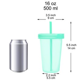Youngever 9 Sets 16 Ounce Plastic Cups with Lids and Straws, Reusable Plastic Cups with Straws (Coastal Colors)