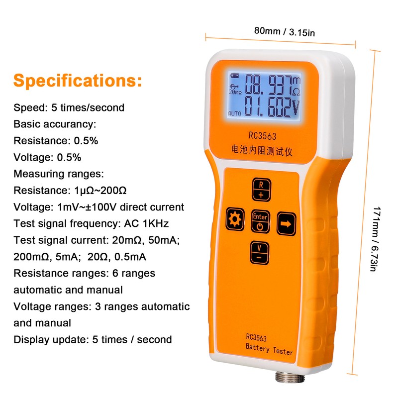 RC3563 200Ω 100V Handheld Portable Battery Internal Resistance Voltage Tester