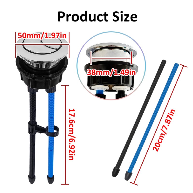 1.5in/38mm Toilet Tank Button Thread Diameter Toilet Push Button,Adjustable Dual