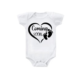 Coming Soon... Baby Feet Pregnancy Announcement Baby Bodysuit Newborn Cotton Romper Short Sleeve Jumpsuit (White, Newborn)
