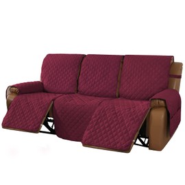 MeilleMaison Recliner Sofa Slipcover Couch Covers for 3 Cushion Couch, Non Slip Sofa Cover with Elastic Straps, Washable Furniture Protector for Kids, Dogs, Pets (3 Seater, Wine/Tan) (MMCLKR03C8)