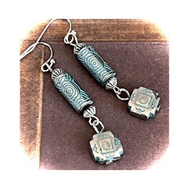 Etched Silver and Patina Dangle Earrings. Jewelry Earrings for Women #3298FE3522