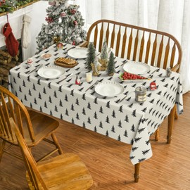 Horaldaily Christmas Tablecloth 60×104 Inch, Trees Black White Boho Washable Table Cover for Party Picnic Dinner Decor