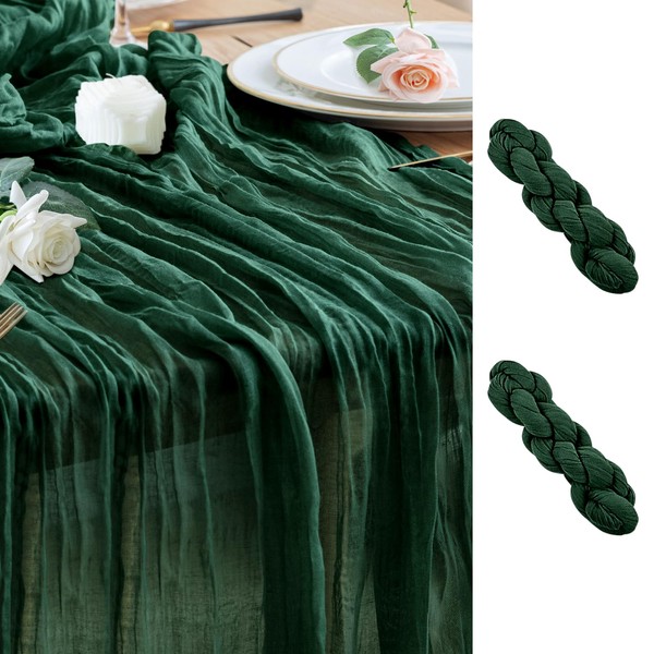Wokceer Cheesecloth Table Runner 2Pack 10FT Emerald Green Christmas Boho