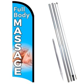 Vista Flags Full Body Massage Premium Windless Feather Banner Flag Kit (Flag, Pole, & Ground Mt)