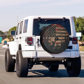 Foruidea American Flag with Deer Spare Tire Cover with Backup Camera Hole Wheel Tire Cover Fit Trailer, RV, SUV and Many Vehicle 17inch