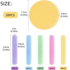 HIDOSNG 20 Pcs Facial Sponge Compressed Face Cleansing Round Face Sponge Pads Exfoliating Spa Massage Sponges Makeup Tool for Facial Makeup Removal Wash Sponges for Women 5 Colors