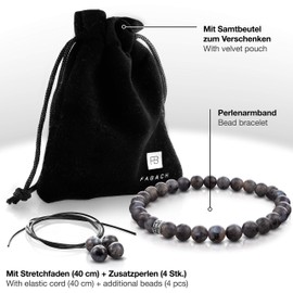 Fabach pearl bracelets with 6 mm gemstone beads and 925 sterling silver logo bead, beads, bracelet made of energy stones and healing stones, elegant natural stone stretch bracelets for women, Silver