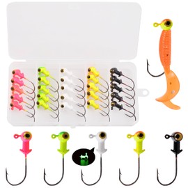 OROOTL Football Jig Head Hooks, 25pcs Fishing Jig Heads Kit 1/8oz 3/16oz 1/4oz Painted Glow Jig Head Hooks for Bass Walleye Trout Fishing