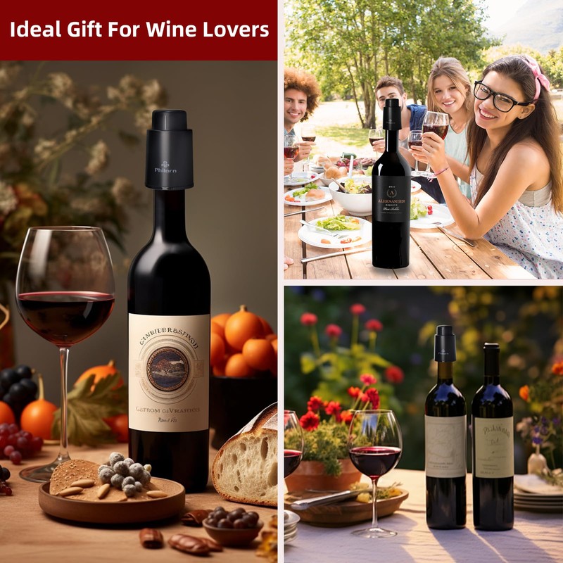 2 PACK Wine Bottle Stoppers, Philorn Vacuum Wine Stoppers -