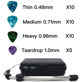 Guitar Pick Holder 35 Celluloid Guitar Picks 4 Size 4 Thickness 9 Grid Case Guitar Pick Storage Box Portable Convenient with Adjustable Wrist Strap