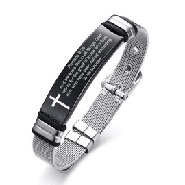 Romans 8:28 Scripture Bracelet for Men Women,Adjust Mesh Chain Inspirational Bracelets Bible Verse Engraved Cuff Bangle Christian Religious Jewelry Daily Reminder Gifts for Him Her