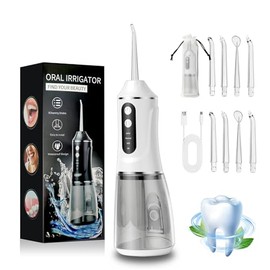 Irrigador Bucal, Irrigador Dental Portátil con 8 Boquillas y 380ML Tanque