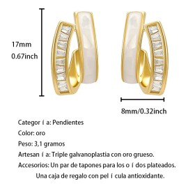 Pendientes Dorados de 18K para Mujer, Aretes de Oro con Esmalte Blanco y Zirconia, Joyería Elegante con Caja de Regalo – Aretes Modernos y Doble Círculo, Regalo Ideal para San Valentín