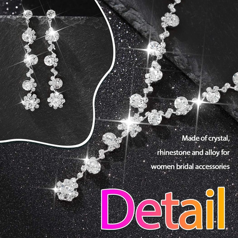 Aukmla Rhinestone Wedding Prom Jewelry Sets Silver Diamond Necklaces and