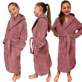 Homelevel Terry Towelling Bathrobe for Children – Dressing Gown with Pockets Hood Belt – Children's Bathrobe for Boys and Girls – 100% Cotton