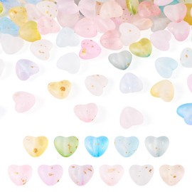 KISSITTY 110 Pcs Transparent Acrylic Heart Beads Cute Love Frosted Glitter Beads Gold Foil Heart Charms Plastic Loose Beads for Jewelry Making Bracelet Necklace DIY Art Earring Craft Supplies