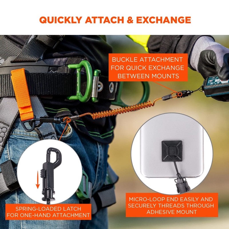 Ergodyne Squids 3151 Coiled Lanyard Tether with Swivel Hook, Detachable