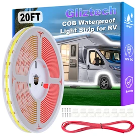 Gliztech RV Awning Lights 20FT, Camper Awning Lights for RV Canopy Exterior, IP67 12V White COB Waterproof Underglow Led Light kit for Motorhome, Travel Party, Trailers, Food Trucks