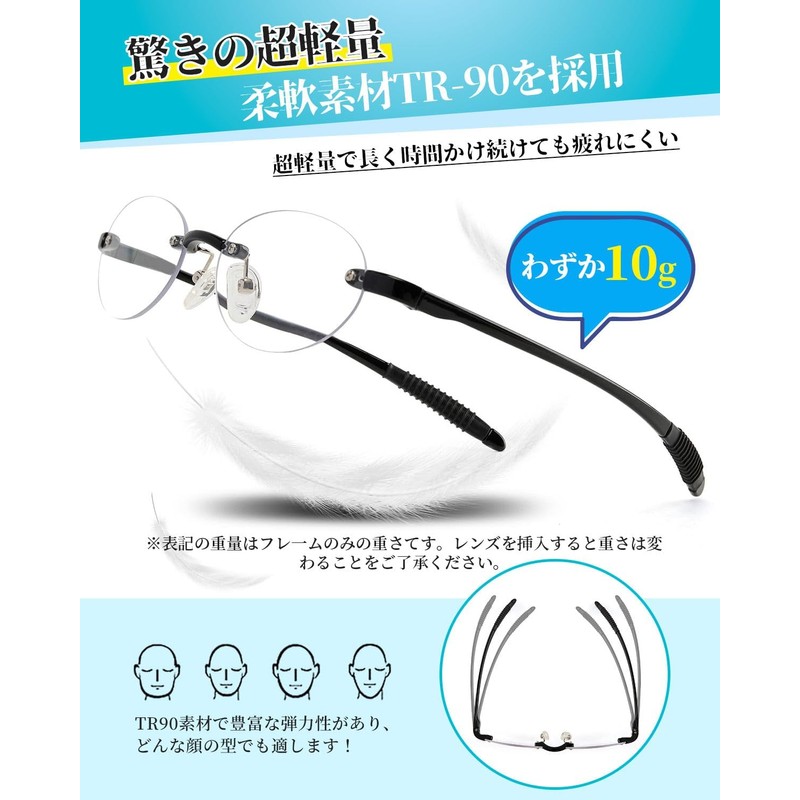 [CEETOL] 老眼鏡 縁なし メンズ レディース おしゃれ 超薄型レンズ ブルーライトカット UVカット 超弾力性