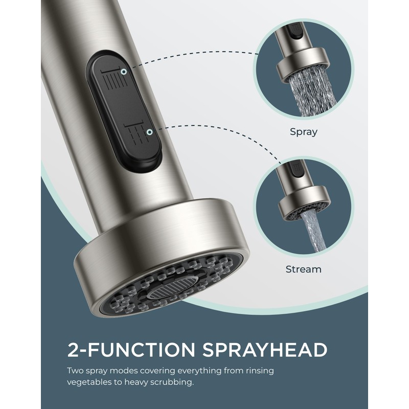 FORIOUS Kitchen Faucets, Brushed Nickel Kitchen Sink Faucet with Pull