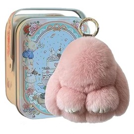 Intimem Bunny Keychain with Box, Bunnylulu Keychain with Tin Bunny Cute Plush Keychain Handmade Fluffy Keychain