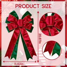 HIENAJ Large Christmas Bows for Wreath, Red Green Velvet Wreath Bows for Xmas Décor Christmas Velvet Winter Bow for Front Door Indoor Outdoor Wall Tree Topper Decoration Supplies Christmas Ornament