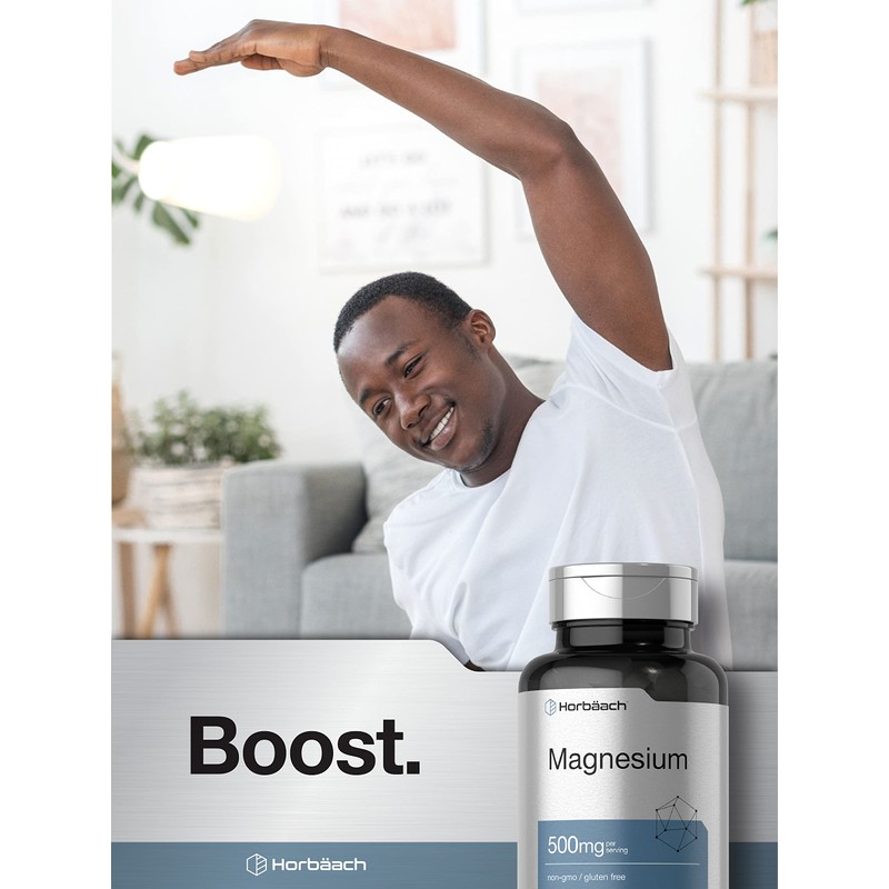 Horbäach Magnesium 500mg | 180 Caplets | Vegetarian, Non-GMO, and