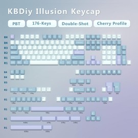 KBDiy Illusion PBT Double Shot Keycap Set,176 Keys Cute Blue Custom Key Cap Keycaps 70 Percent Cherry Profile Keycaps for 61/64/68/84/87/100/104/108 Mechanical Keyboard