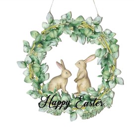 Easter Front Door Decor Bunny Wreath Welcome Sign Wooden Door Hanger Spring Easter Plaque Rabbit Decorations for Home Porch Garden Outdoor (easter-green wreath)