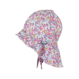 Sterntaler Girls' Peaked Cap Bathing Cap Flowers with Neck Protection and Tie Band, ecru