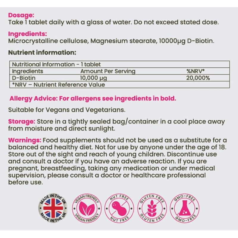 Biotin 10,000mcg High Strength Vitamins for Your Hair, Skin, Nails