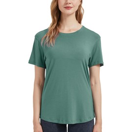 netdraw Women's Lightweight and Soft Bamboo Viscose T-Shirt Curved Hem Crew Neck Smooth Trendy Sleep Lounge Pajama Tops, Forest Green, Medium