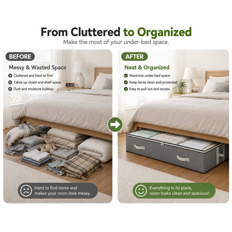 1pc/2pcs/3pcs Dustproof Under Bed Storage Box with Reinforced Handles for