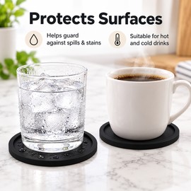 Non-Slip Silicone Drink Coasters Set of 6 – Heat-Resistant Table Protection for Hot & Cold Drinks, Home, Office & Patio