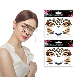Pack of 2 Cheetah Print Face Stickers Leopard Print Tattoos for Carnival Unisex