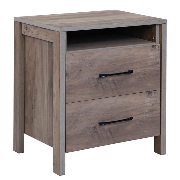 Giantex Farmhouse Nightstand, Rustic Wood Bedside Table with 2 Storage