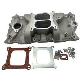 1 PC SHLPDFM Satin aluminum Intake Manifold 180°Dual Plane Intake Manifold Compatible with 1957-1995 Small Block Chevy SBC 283 327 350 Idle-5500RPM Manifold