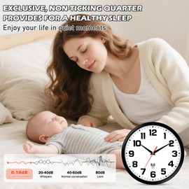 Ziprote Wall Clock Radio-Controlled Clock Wall Silent Black Living Room Clock Modern Wall Clocks 25 cm Wall Radio Clock for Kitchen Bedroom Living Room (Black)