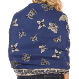 Sakkas Liua Long Wide Woven Patterned Design Multi Colored Pashmina Shawl/Scarf - Royal Blue - OS