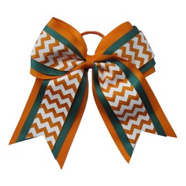 New"ORANGE TEAL CHEVRON" Cheer Hair Bow Pony Tail 3 Inch Ribbon Girls Cheerleading Practice Football Games School Uniform Hairbow Competition