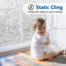 Window Privacy Film, Frosted Removable Glass Covering for Bathroom, Opaque Static Cling Heat Control Door Sticker for Home Office Living Room, Non-Adhesive Matte White (23.5" x 157")